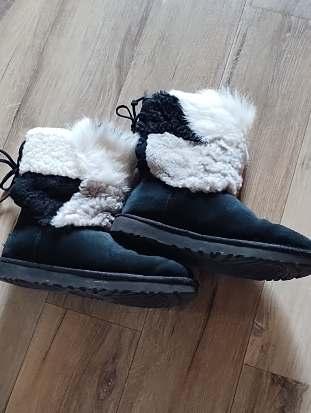 UGG Black Suede Ankle Boots with Cream Shearling Cuff